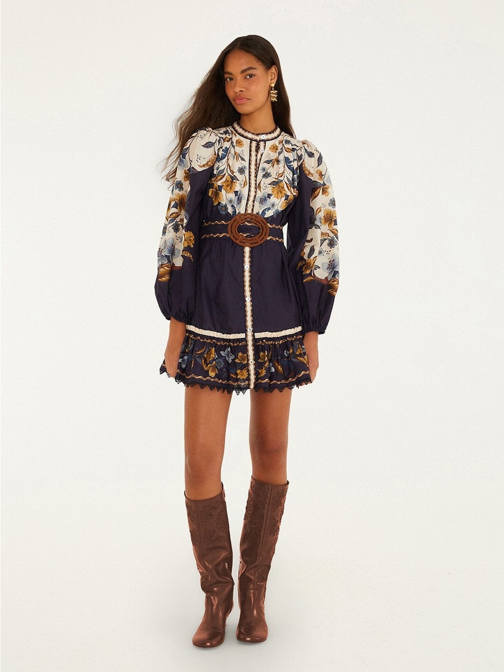 FARM RIO Golden Nature Belted Long Sleeve Mini Dress XS NEW WITH TAGS NWT - Picture 4 of 5